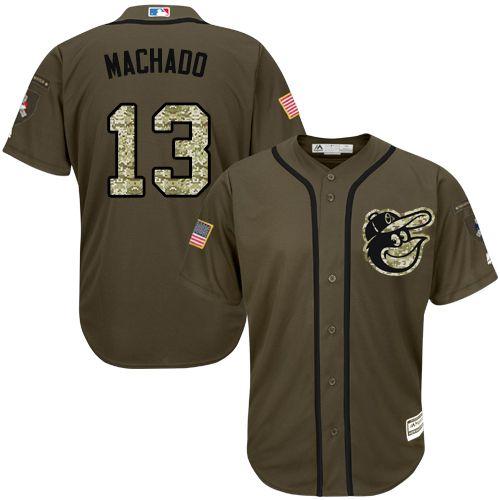Orioles #13 Manny Machado Green Salute to Service Stitched MLB Jersey - Click Image to Close